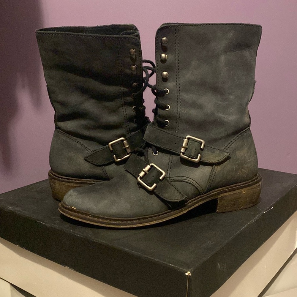 Trouvé Black Leather Laceup Boots